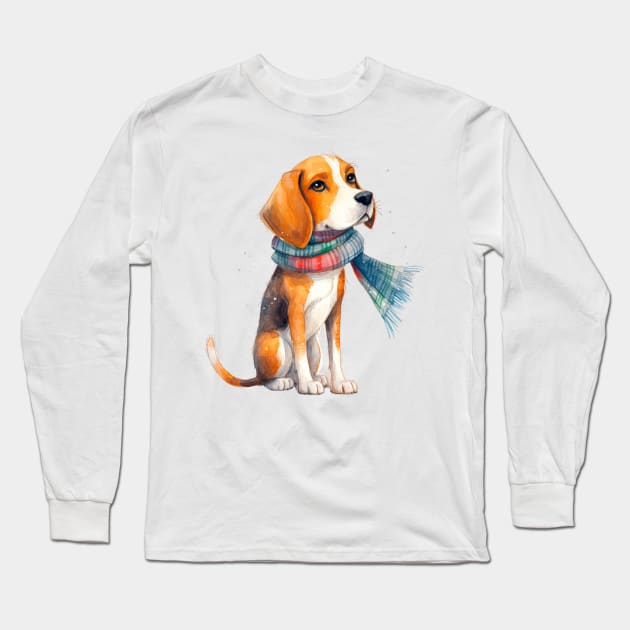 Beagle winter dog Long Sleeve T-Shirt by piscoletters